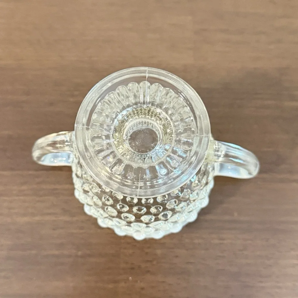 Opalescent Clear White Trim Hobnail Vintage Sugar Bowl 3.25
